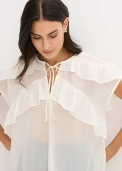 Sale Blusa de gasa con volantes Mujer Camisas Y Blusas