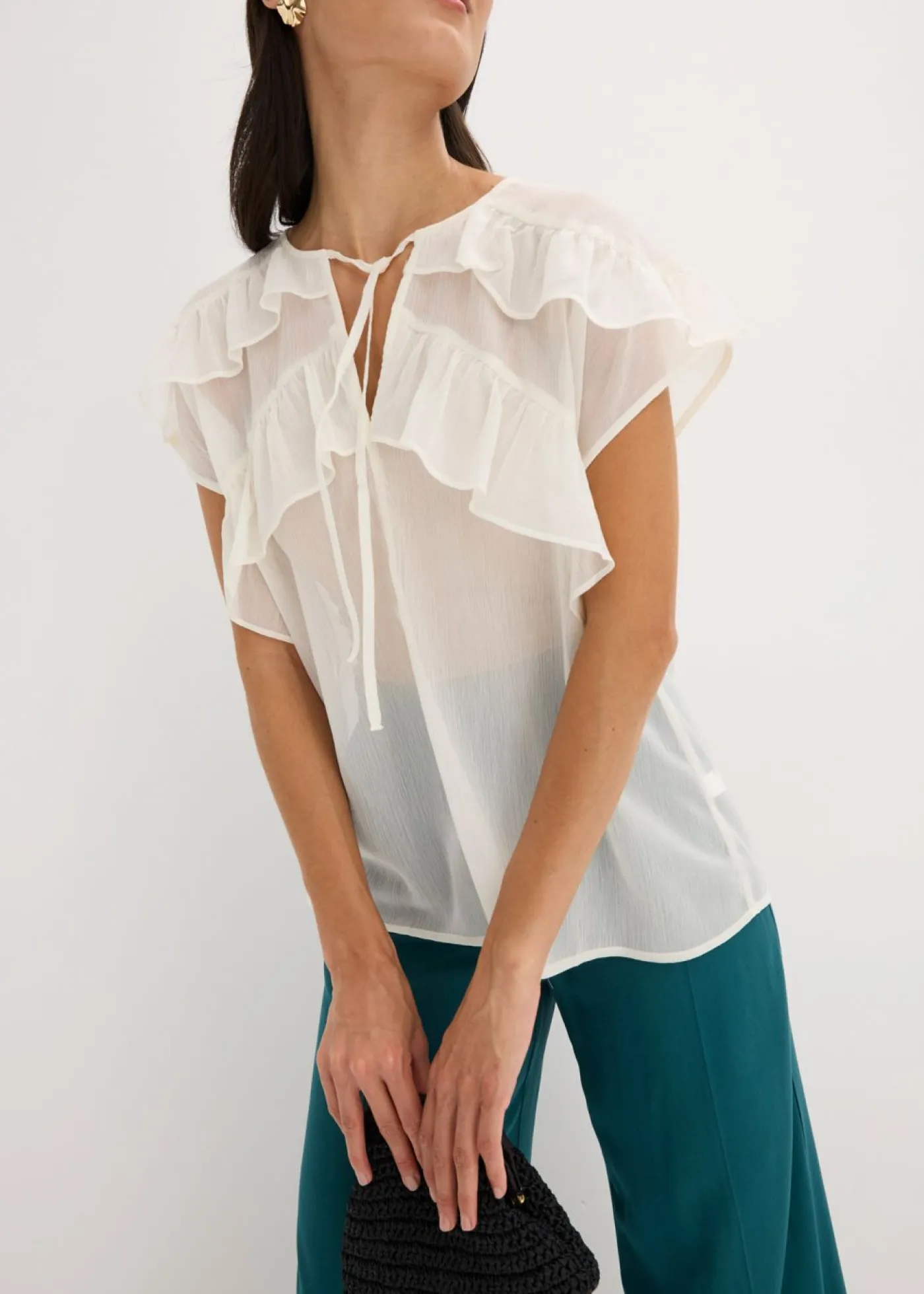 Sale Blusa de gasa con volantes Mujer Camisas Y Blusas