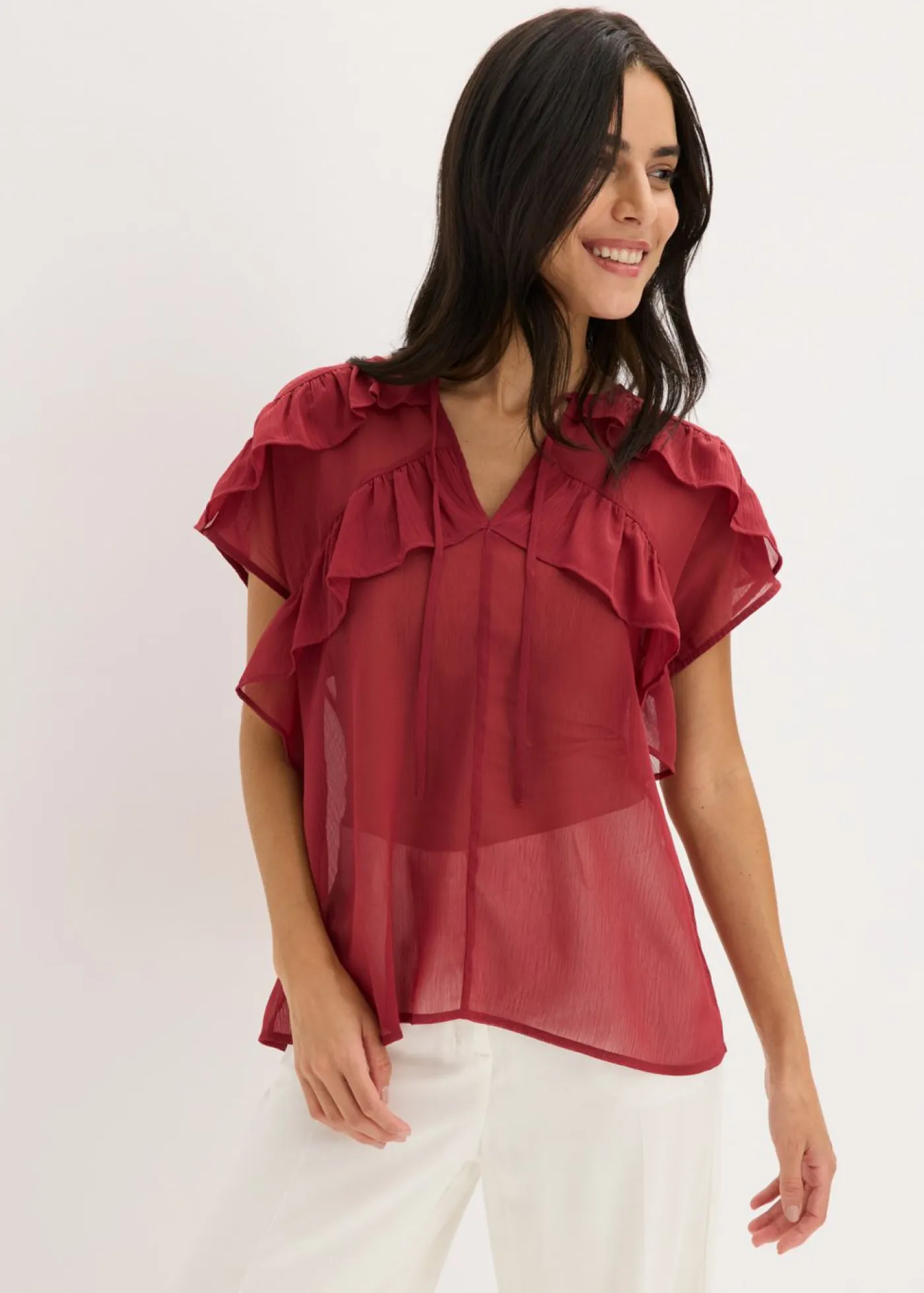 Blusa de gasa con volantes Mujer Camisas Y Blusas