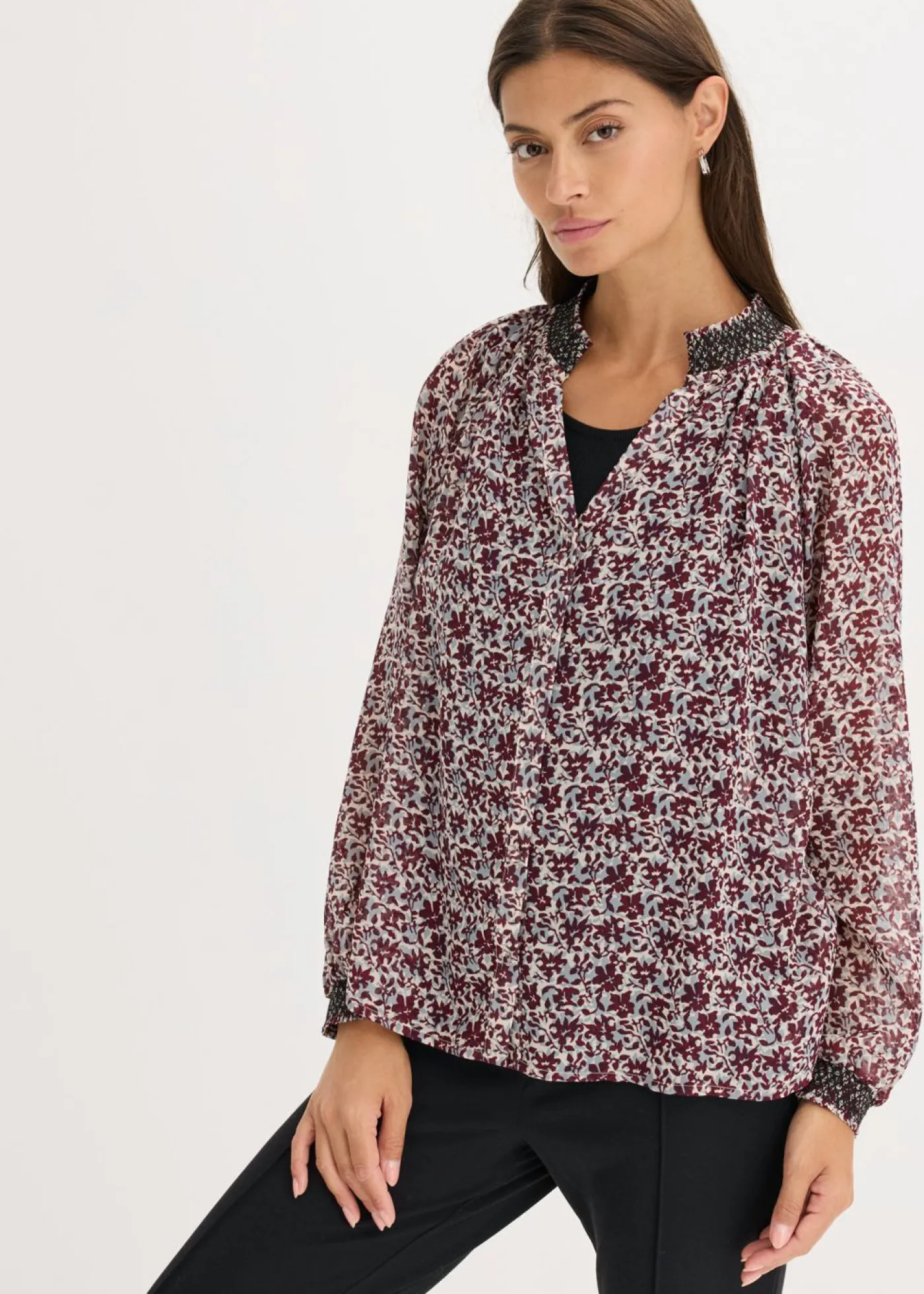 Outlet Blusa de gasa estampada con bordado Mujer Camisas Y Blusas
