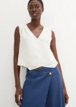 Clearance Blusa de lino puro con efecto cruzado Mujer Premium|Camisas Y Blusas