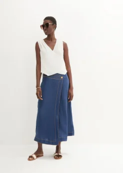Clearance Blusa de lino puro con efecto cruzado Mujer Premium|Camisas Y Blusas