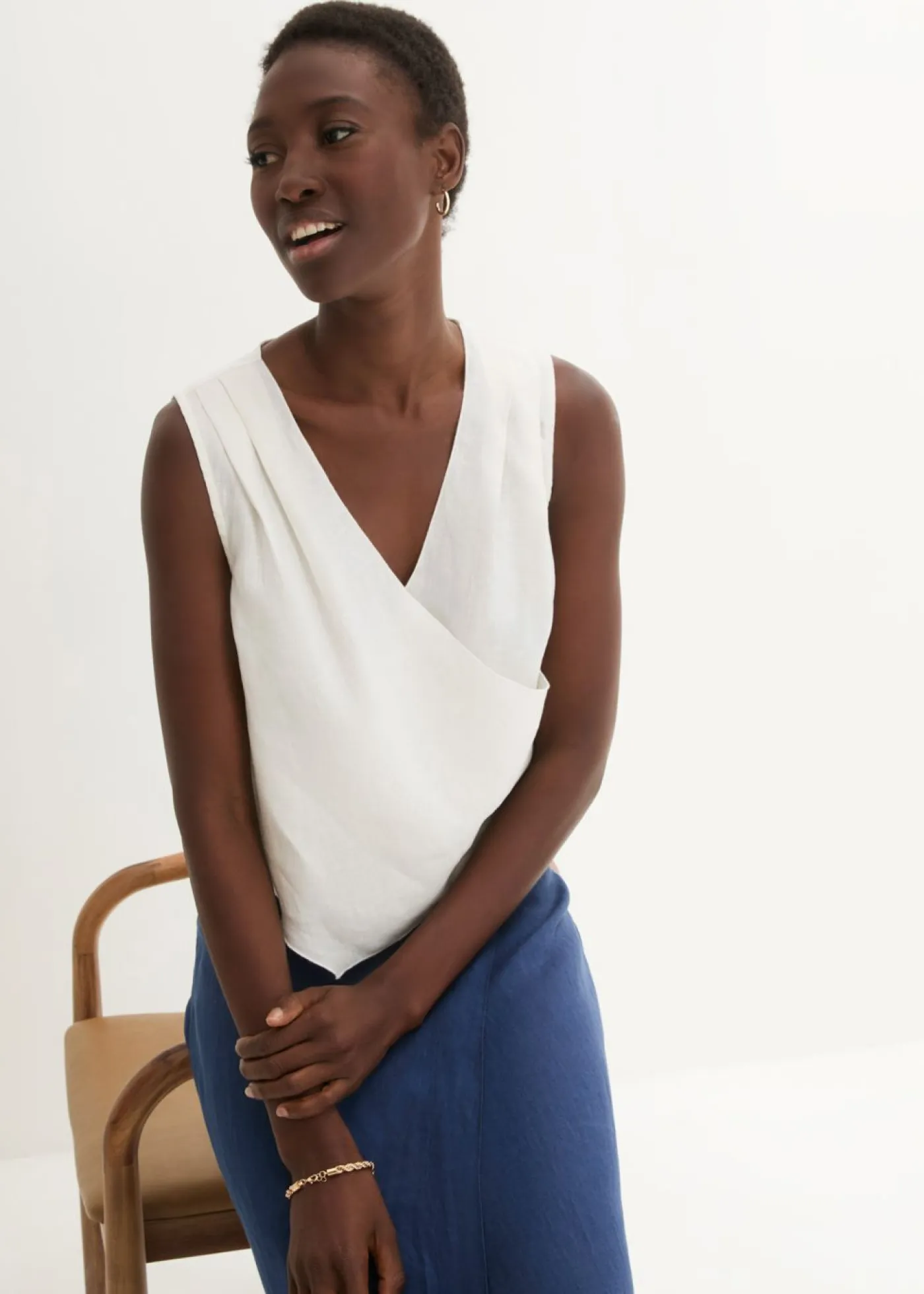 Clearance Blusa de lino puro con efecto cruzado Mujer Premium|Camisas Y Blusas