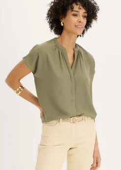 Clearance Blusa de manga corta con botones ocultos Mujer Camisas Y Blusas