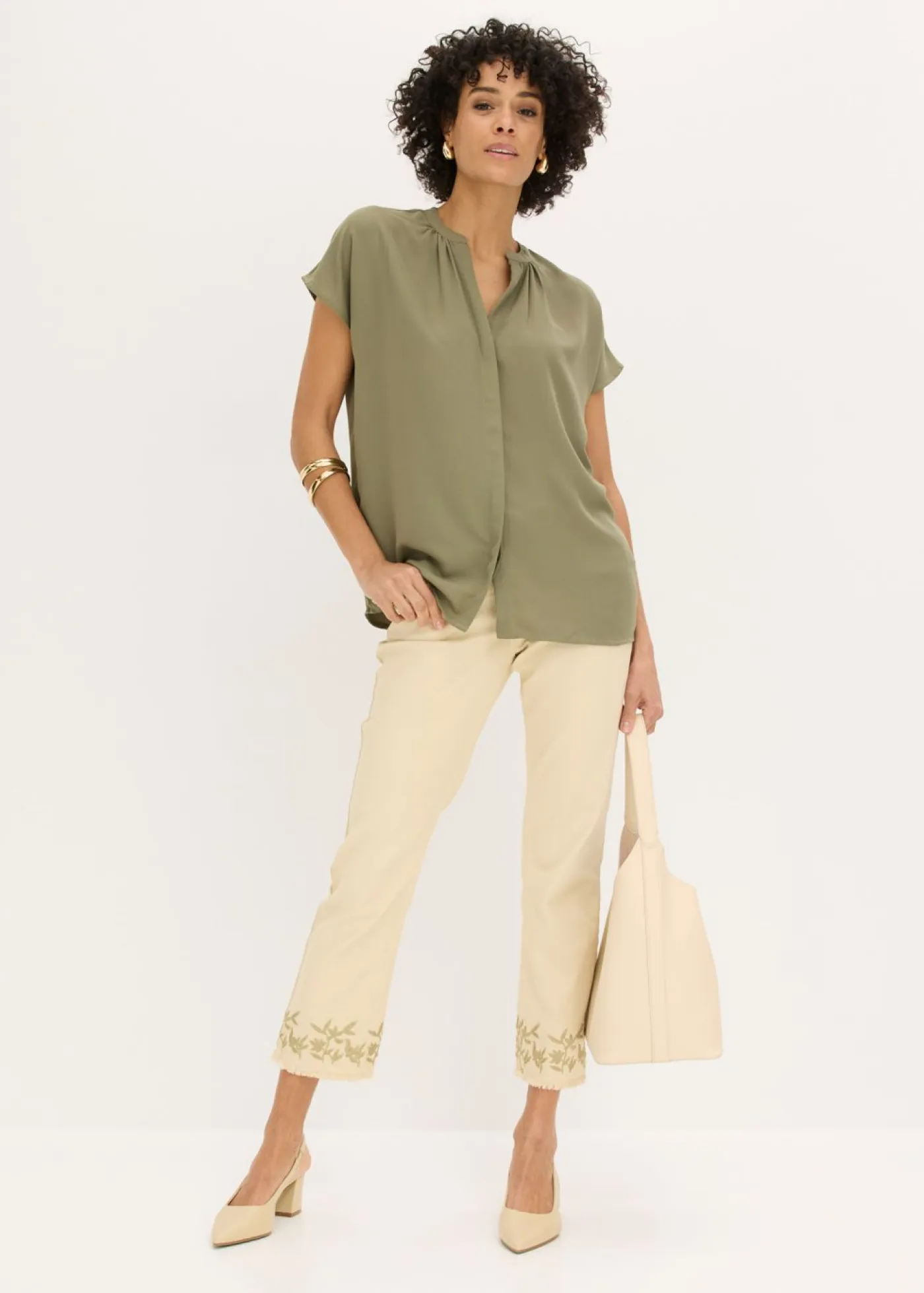 Clearance Blusa de manga corta con botones ocultos Mujer Camisas Y Blusas