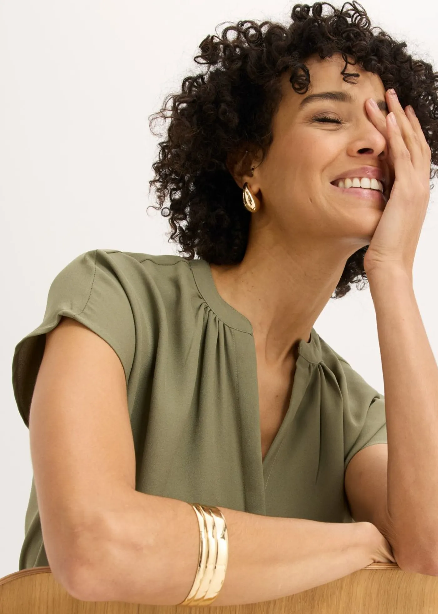 Clearance Blusa de manga corta con botones ocultos Mujer Camisas Y Blusas