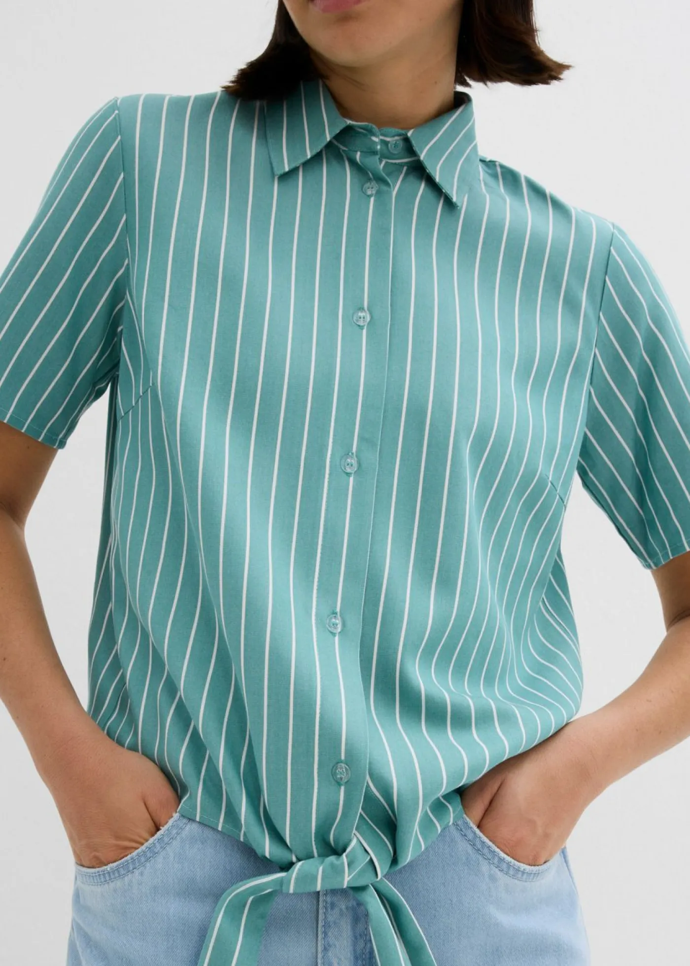 Discount Blusa de manga corta con detalle de nudo y diseño a rayas Mujer Camisas Y Blusas