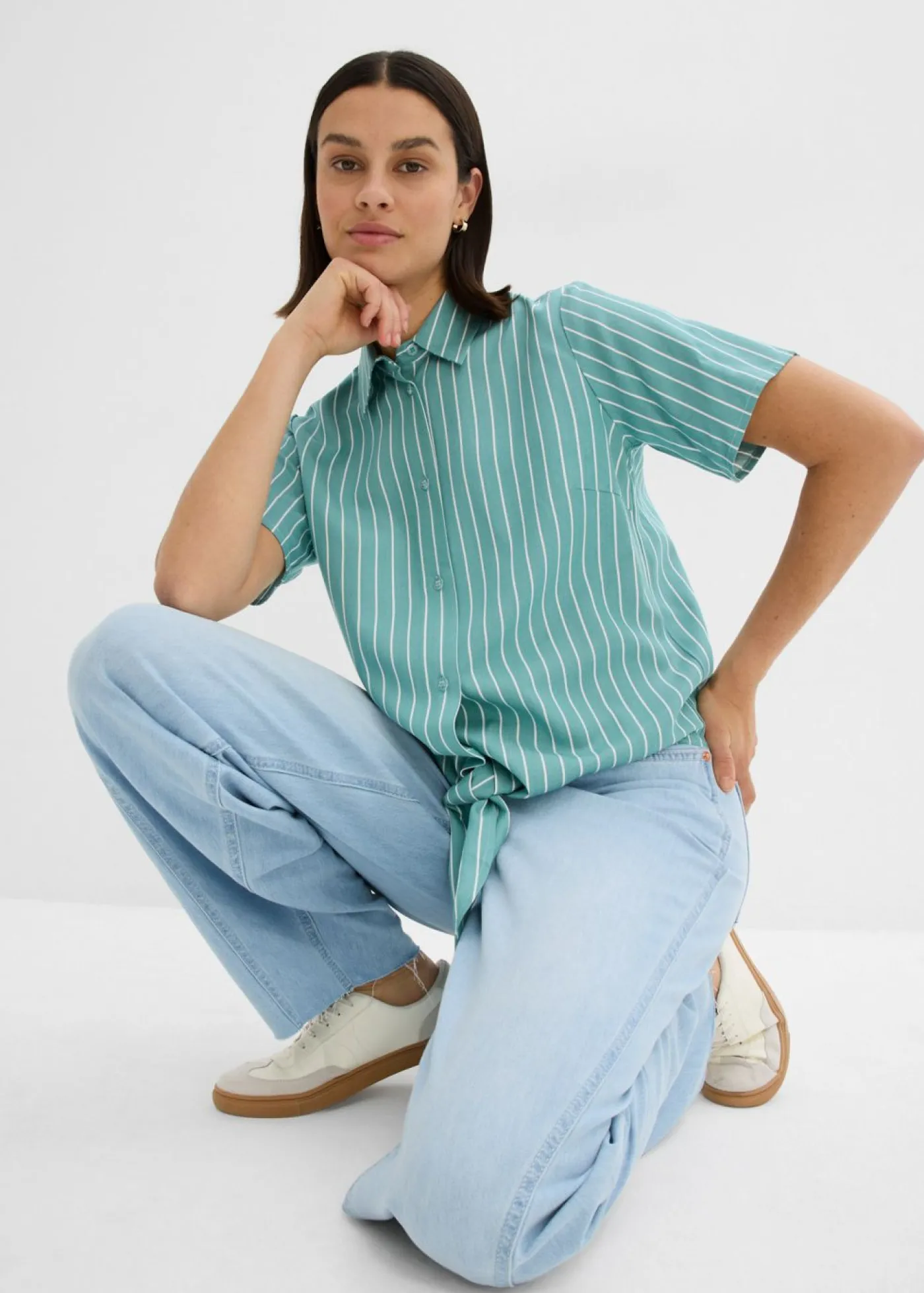 Discount Blusa de manga corta con detalle de nudo y diseño a rayas Mujer Camisas Y Blusas