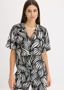 Discount Blusa de manga corta con aspecto de lino Mujer Camisas Y Blusas