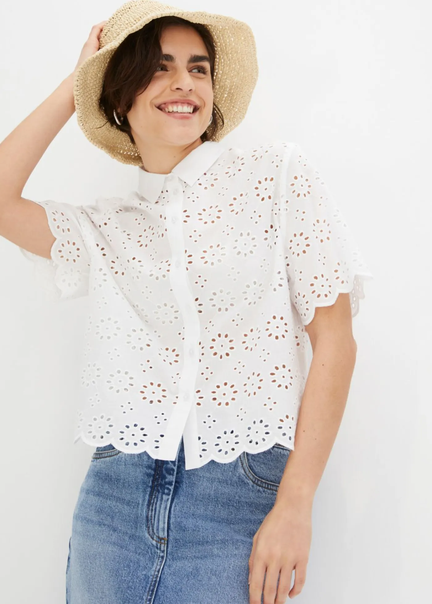Outlet Blusa de manga corta de algodón puro Mujer Camisas Y Blusas