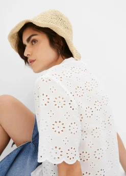 Outlet Blusa de manga corta de algodón puro Mujer Camisas Y Blusas