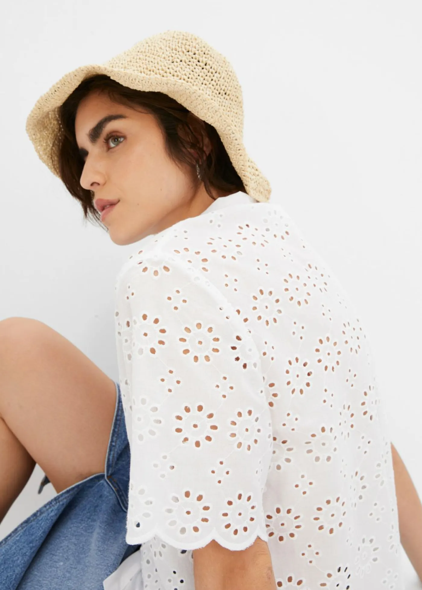Outlet Blusa de manga corta de algodón puro Mujer Camisas Y Blusas