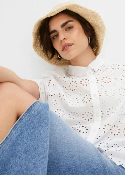 Outlet Blusa de manga corta de algodón puro Mujer Camisas Y Blusas