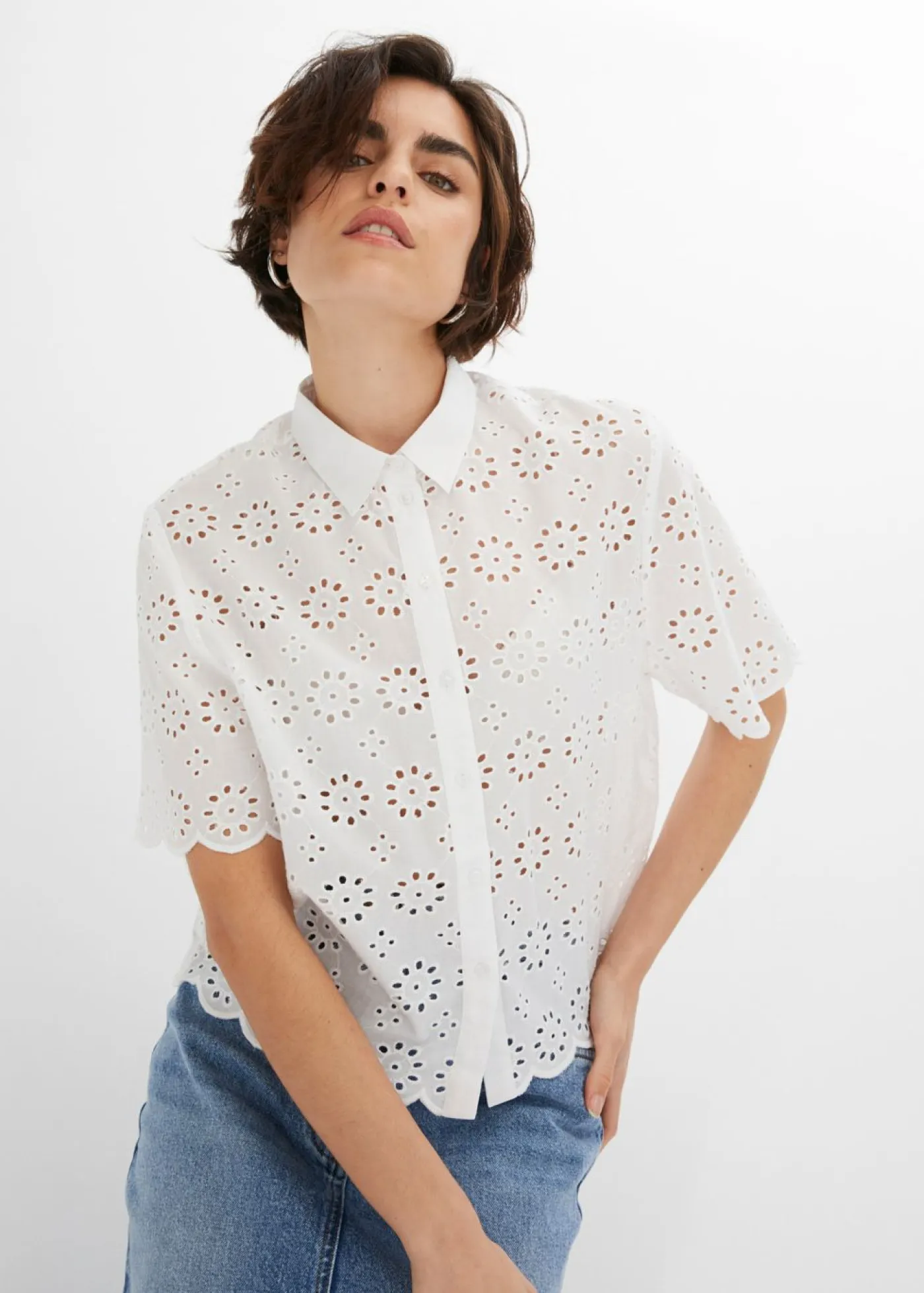 Outlet Blusa de manga corta de algodón puro Mujer Camisas Y Blusas