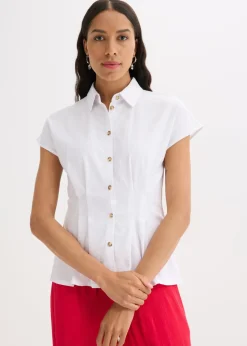 Best Blusa de manga corta de mezcla de lino vaporoso Mujer Camisas Y Blusas