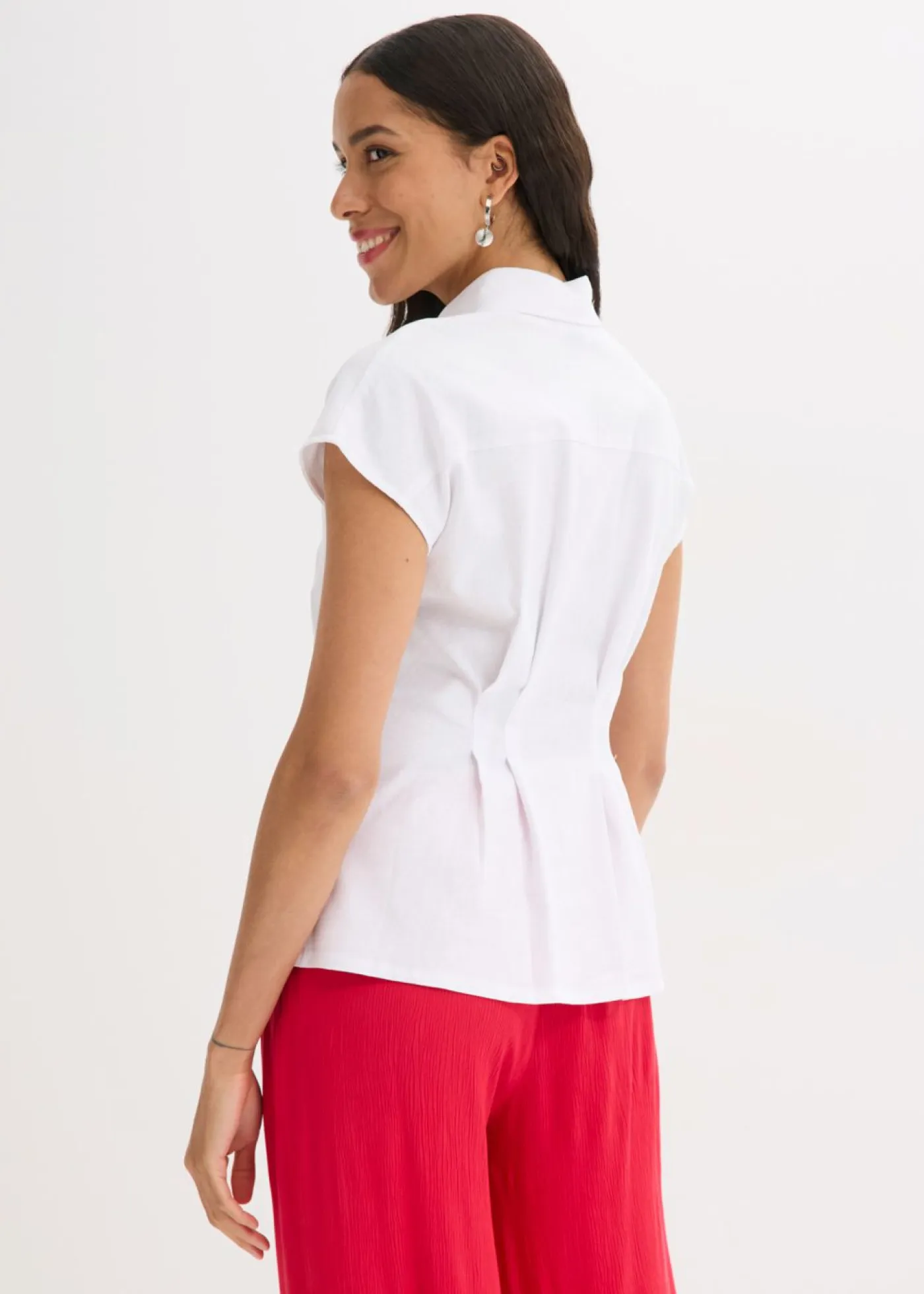Best Blusa de manga corta de mezcla de lino vaporoso Mujer Camisas Y Blusas