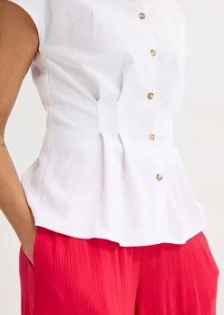 Best Blusa de manga corta de mezcla de lino vaporoso Mujer Camisas Y Blusas