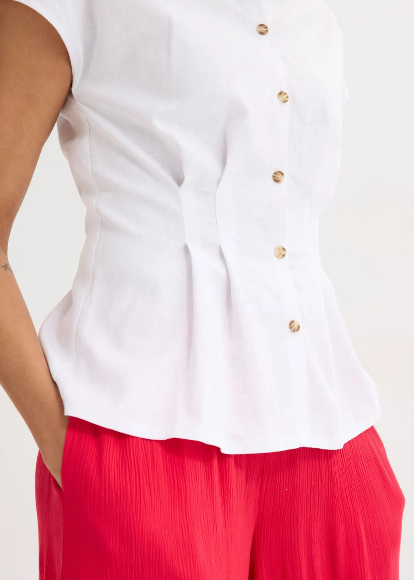 Best Blusa de manga corta de mezcla de lino vaporoso Mujer Camisas Y Blusas