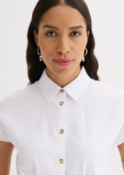 Best Blusa de manga corta de mezcla de lino vaporoso Mujer Camisas Y Blusas
