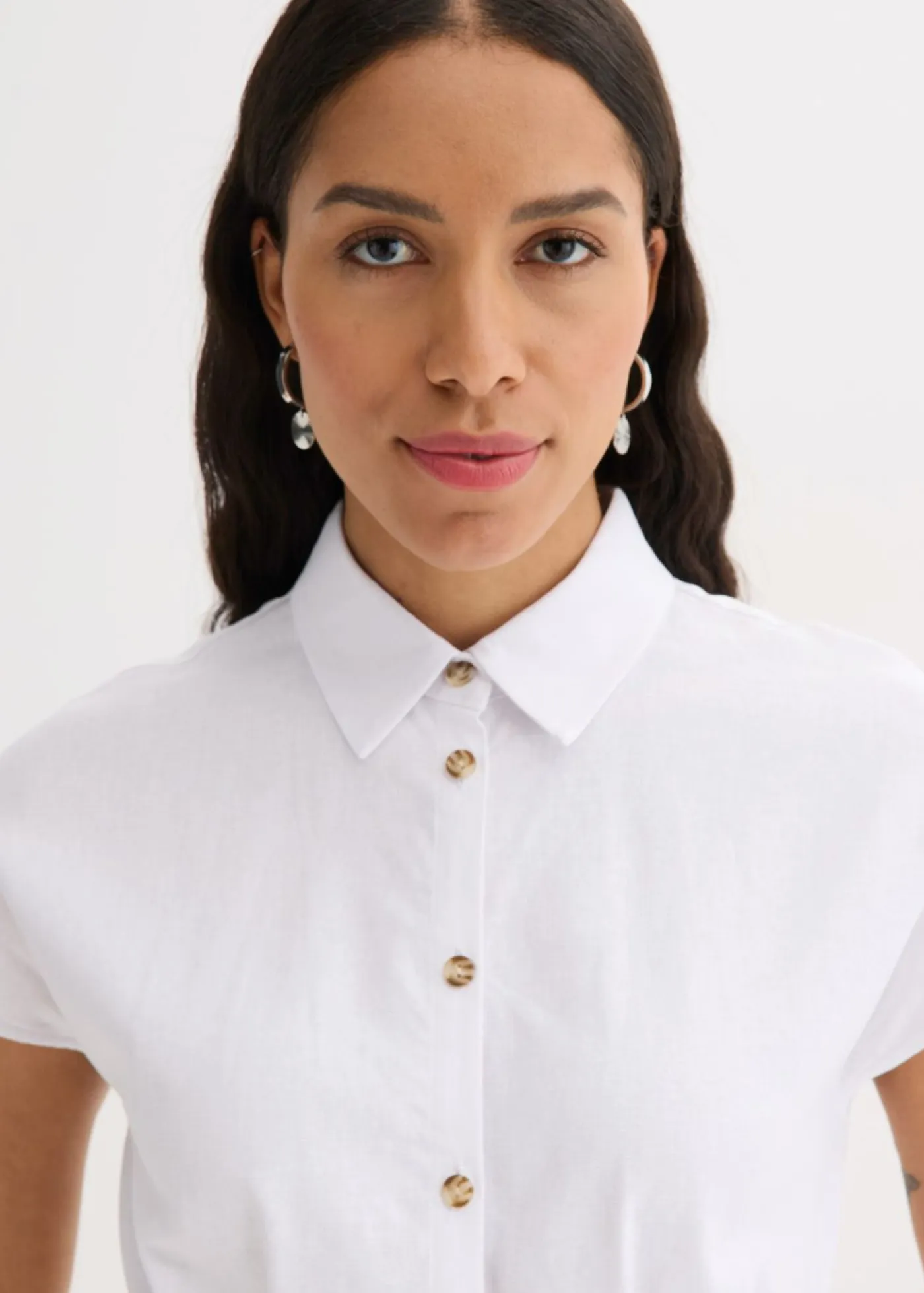 Best Blusa de manga corta de mezcla de lino vaporoso Mujer Camisas Y Blusas