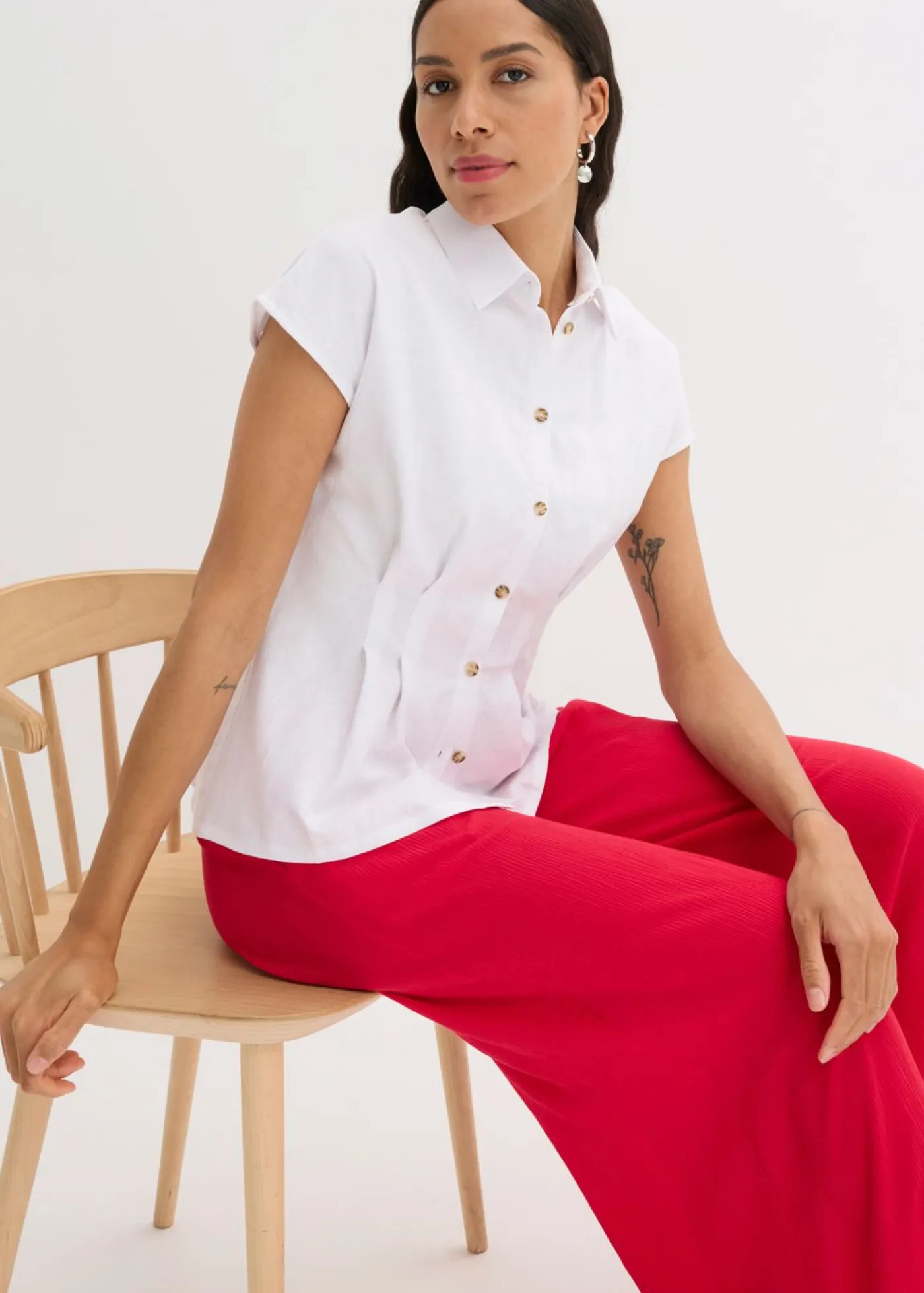 Best Blusa de manga corta de mezcla de lino vaporoso Mujer Camisas Y Blusas