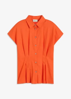 Discount Blusa de manga corta de mezcla de lino vaporoso Mujer Camisas Y Blusas