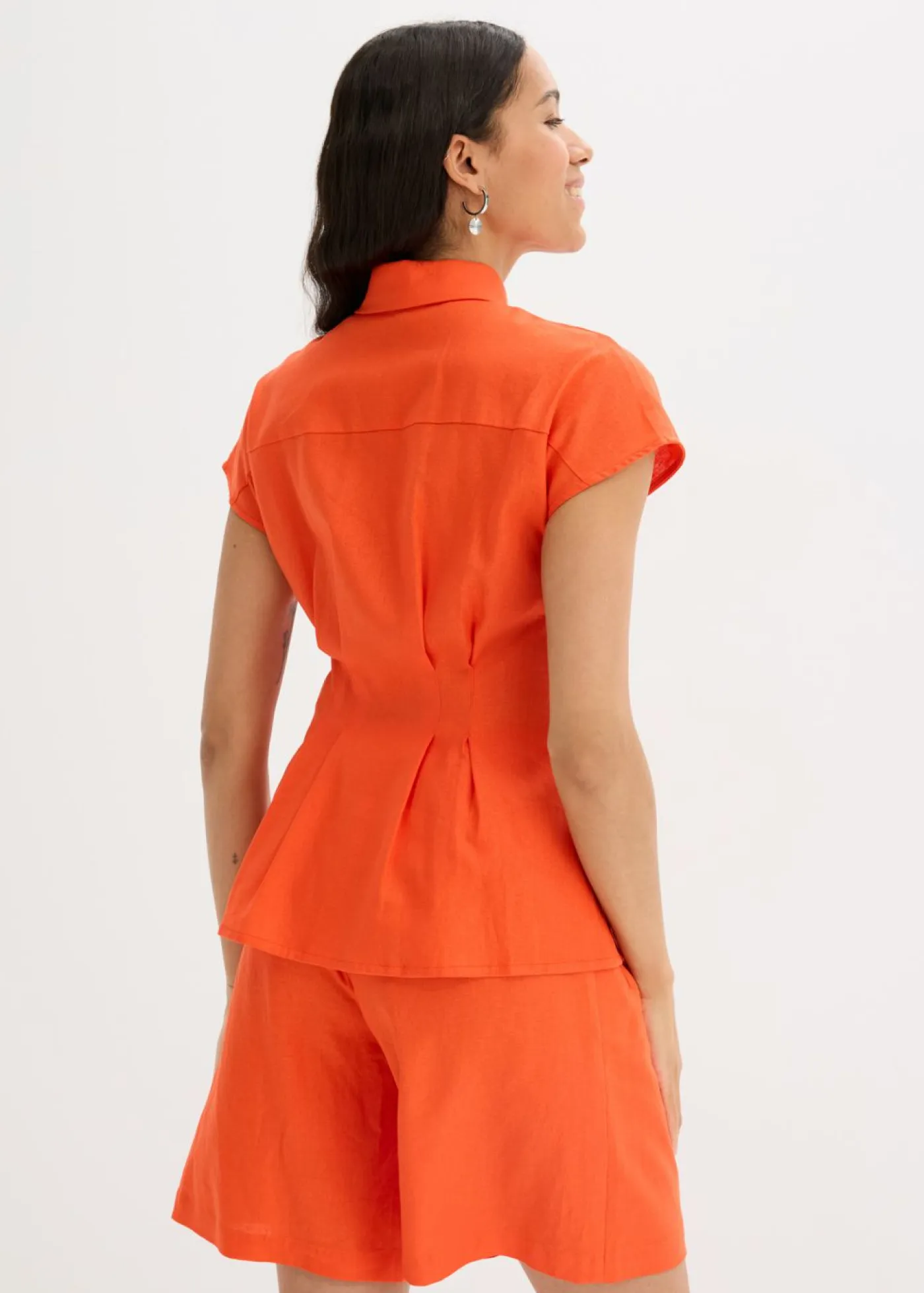 Discount Blusa de manga corta de mezcla de lino vaporoso Mujer Camisas Y Blusas