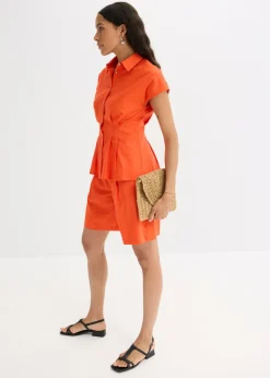 Discount Blusa de manga corta de mezcla de lino vaporoso Mujer Camisas Y Blusas