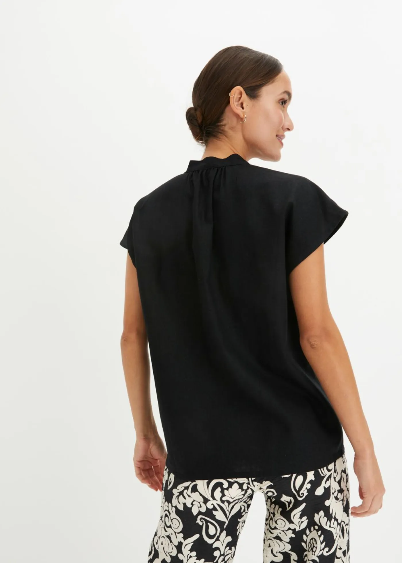 Discount Blusa de manga corta de mezcla de lino vaporoso Mujer Camisas Y Blusas