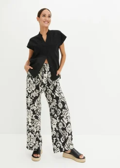 Discount Blusa de manga corta de mezcla de lino vaporoso Mujer Camisas Y Blusas