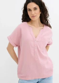 Blusa de manga corta de muselina Mujer Camisas Y Blusas