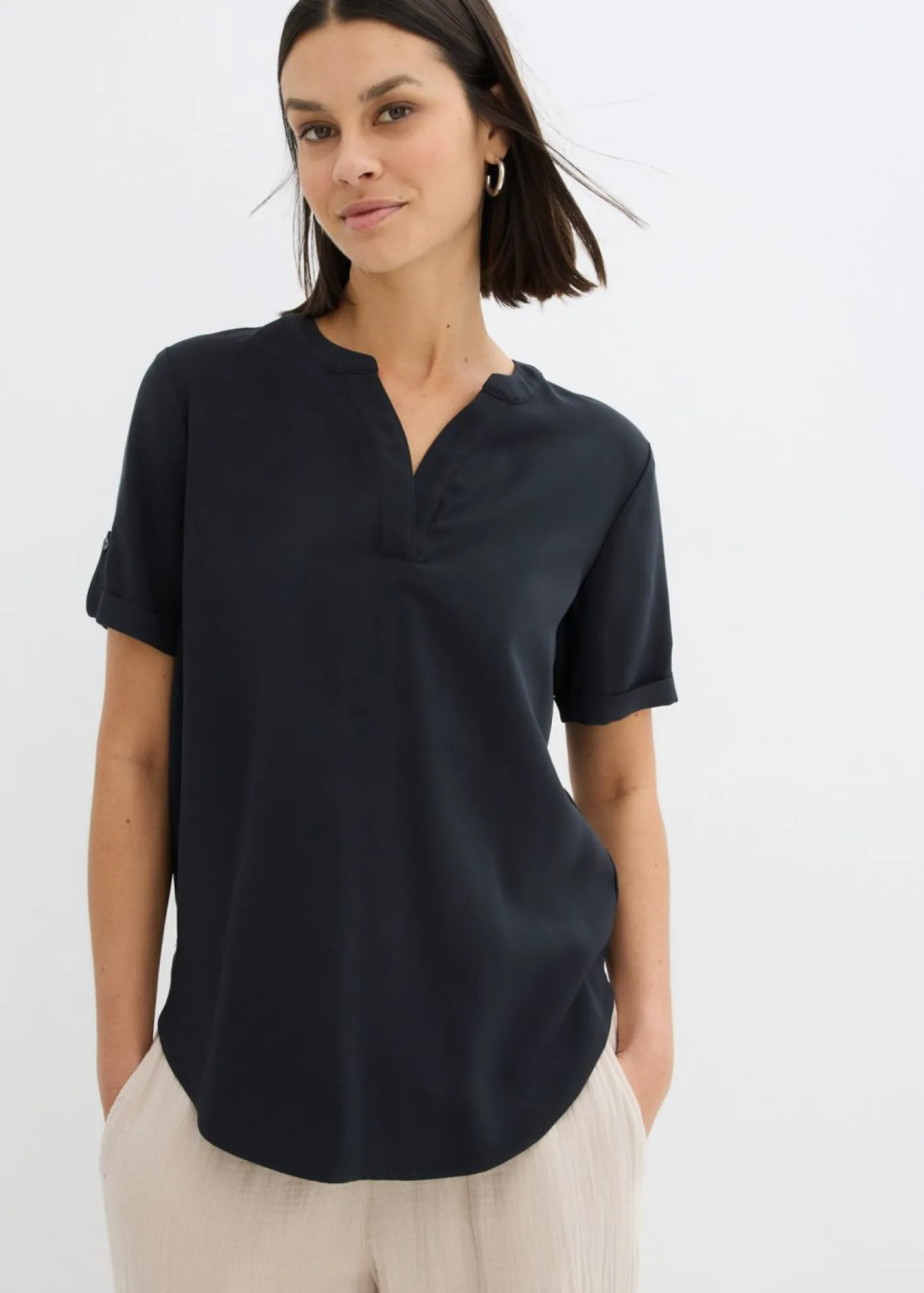 Outlet Blusa de manga corta de mezcla de viscosa firme Mujer Camisas Y Blusas