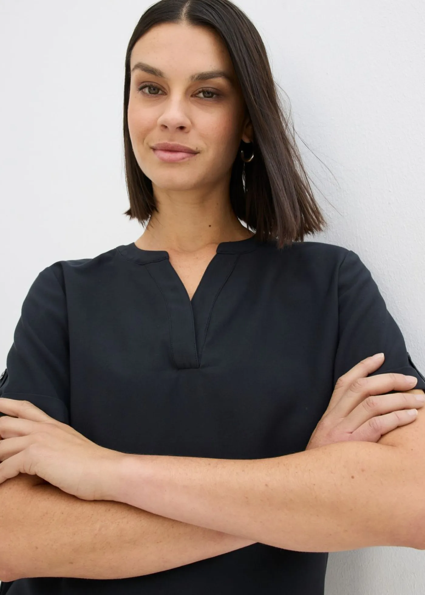 Outlet Blusa de manga corta de mezcla de viscosa firme Mujer Camisas Y Blusas