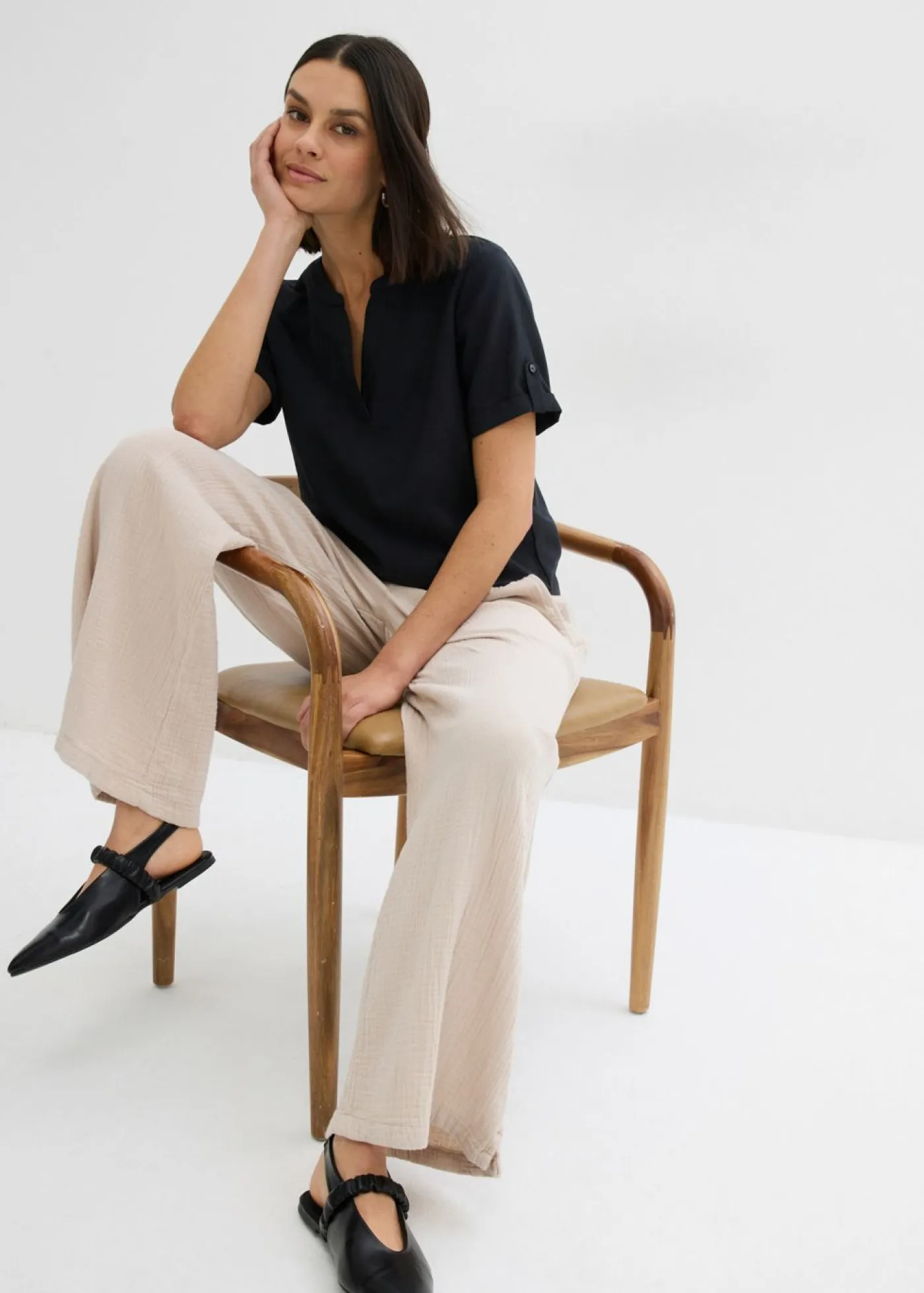 Outlet Blusa de manga corta de mezcla de viscosa firme Mujer Camisas Y Blusas