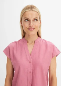 Discount Blusa de manga corta de mezcla de lino vaporoso Mujer Camisas Y Blusas