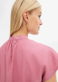 Discount Blusa de manga corta de mezcla de lino vaporoso Mujer Camisas Y Blusas