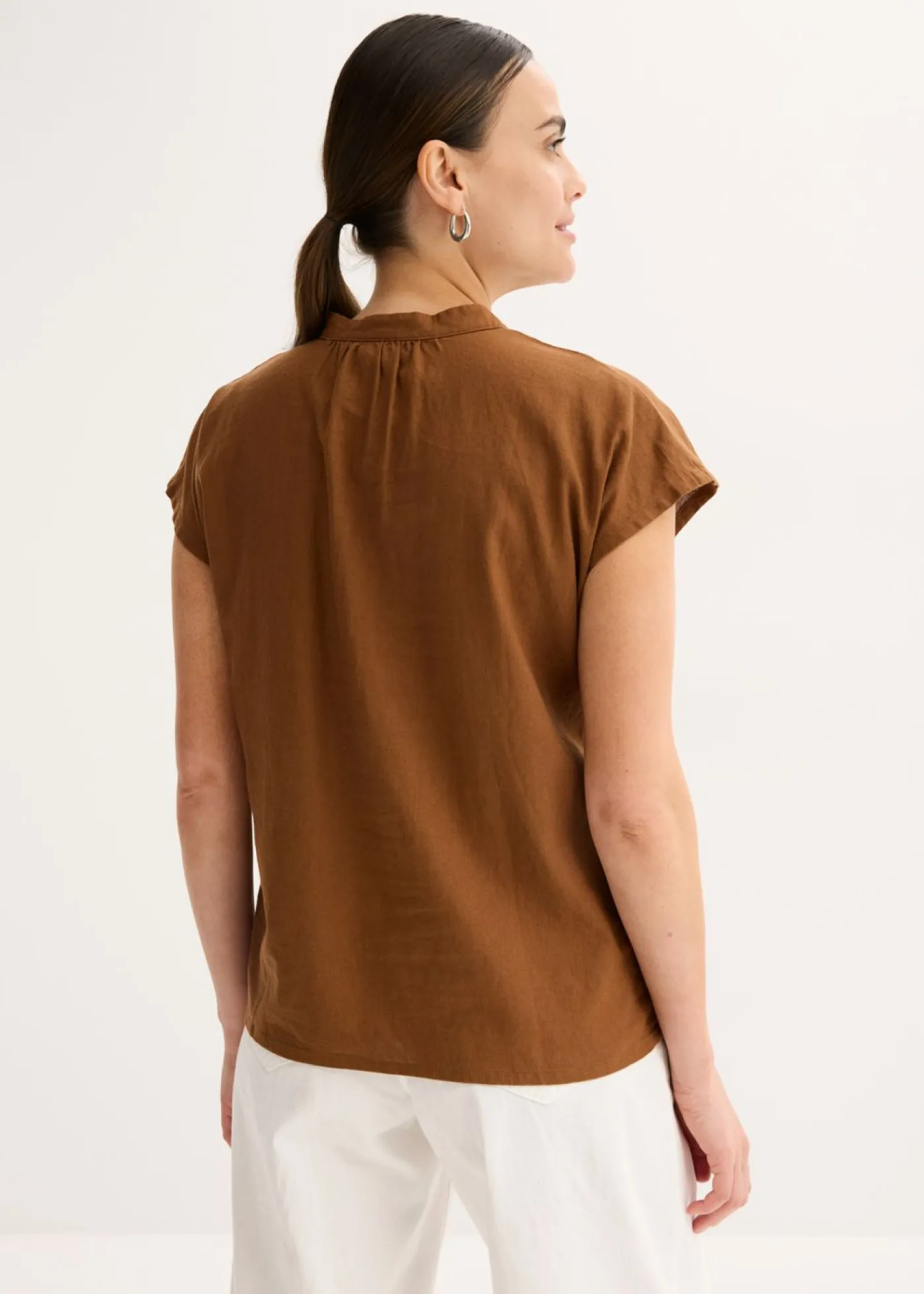 Discount Blusa de manga corta de mezcla de lino vaporoso Mujer Camisas Y Blusas