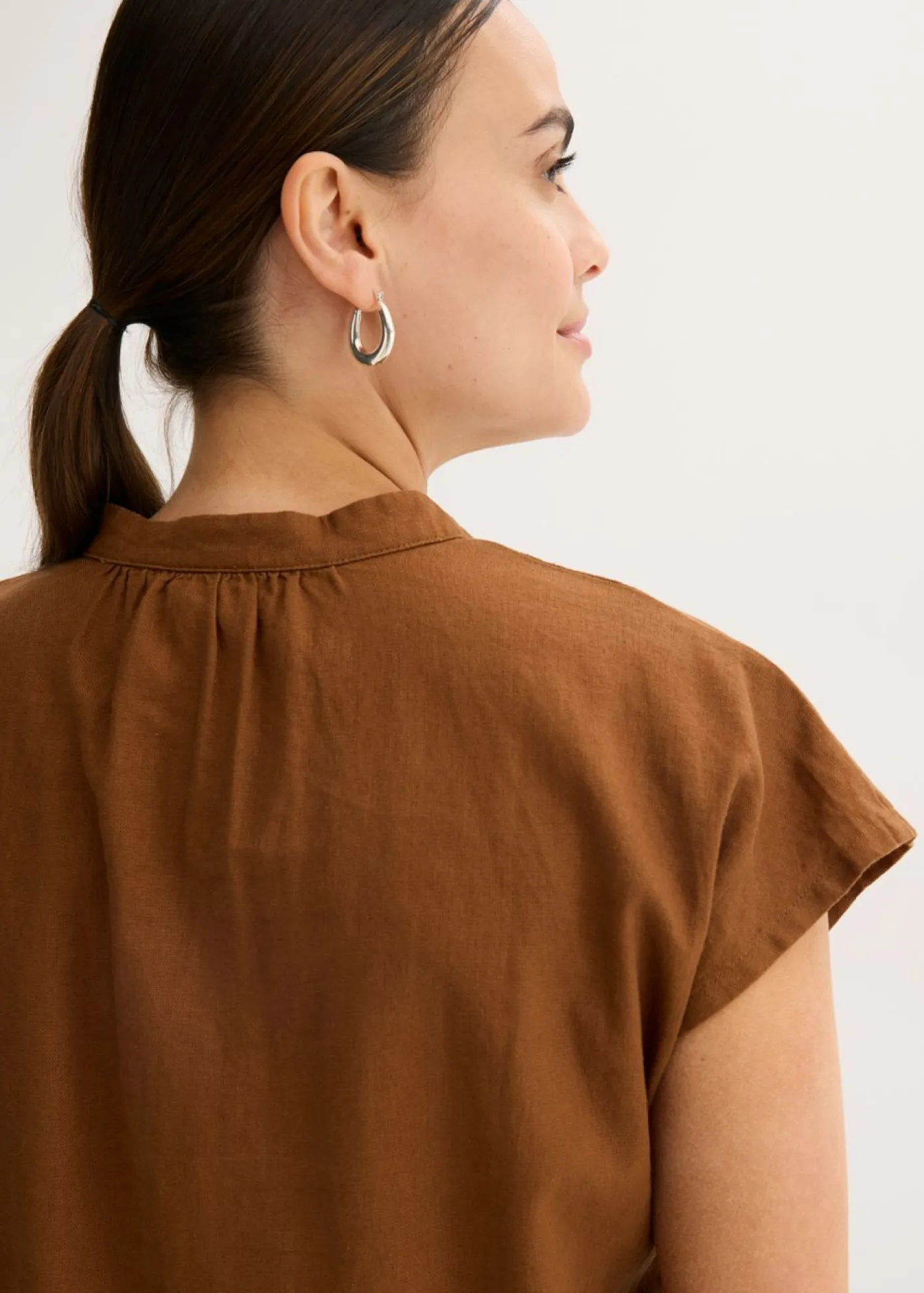 Discount Blusa de manga corta de mezcla de lino vaporoso Mujer Camisas Y Blusas