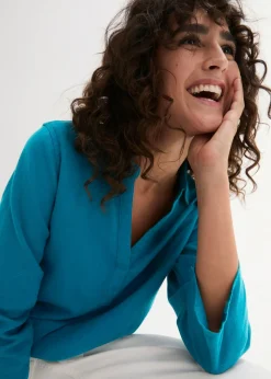 Outlet Blusa de mangas 3/4 con lino Mujer Camisas Y Blusas|Novedades