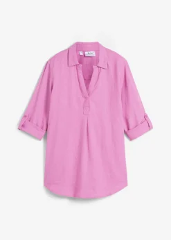 New Blusa de mangas 3/4 con lino Mujer Camisas Y Blusas|Novedades