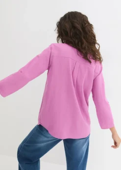 New Blusa de mangas 3/4 con lino Mujer Camisas Y Blusas|Novedades