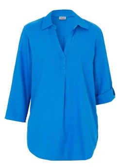Discount Blusa de mangas 3/4 con lino Mujer Camisas Y Blusas|Novedades