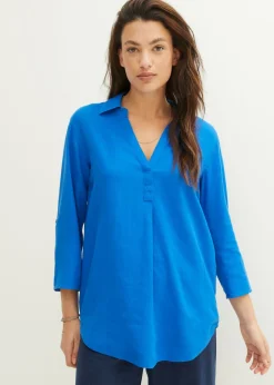 Discount Blusa de mangas 3/4 con lino Mujer Camisas Y Blusas|Novedades