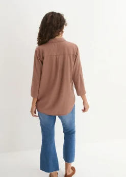 Online Blusa de mangas 3/4 con lino Mujer Camisas Y Blusas|Novedades