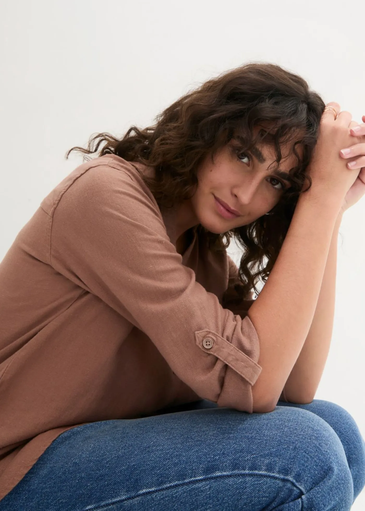 Online Blusa de mangas 3/4 con lino Mujer Camisas Y Blusas|Novedades