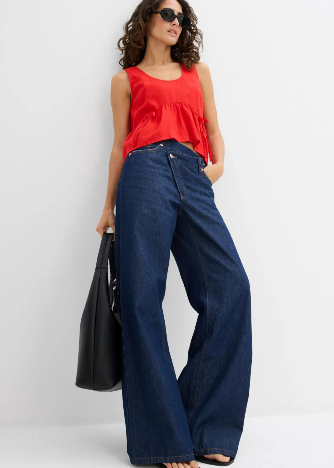 Blusa de mezcla de lino vaporoso Mujer Camisas Y Blusas|Camisetas