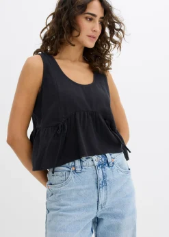 Blusa de mezcla de lino vaporoso Mujer Camisas Y Blusas|Camisetas