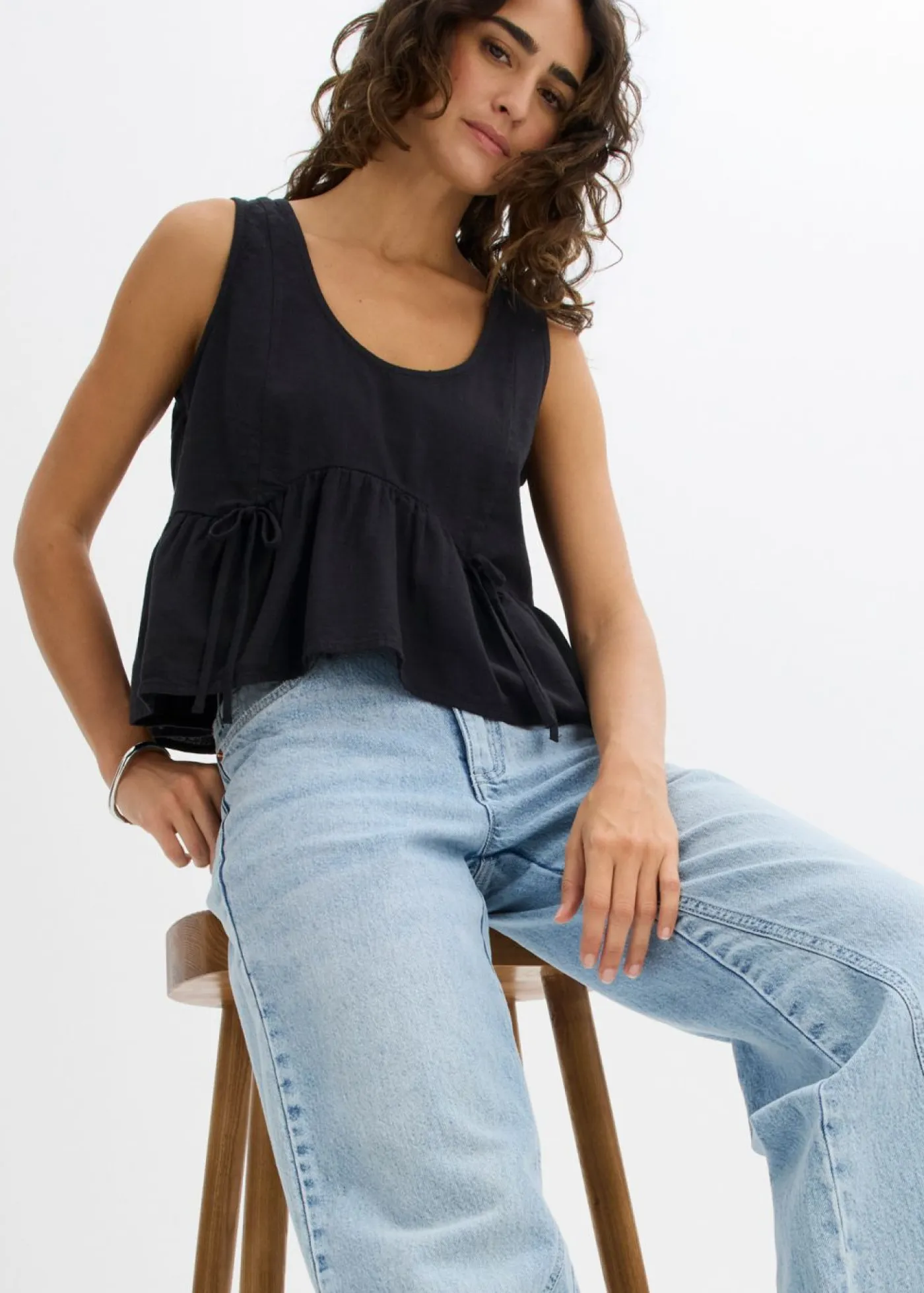 Blusa de mezcla de lino vaporoso Mujer Camisas Y Blusas|Camisetas
