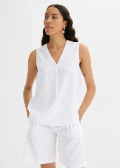 Discount Blusa de mezcla de lino vaporoso Mujer Camisas Y Blusas|Camisetas