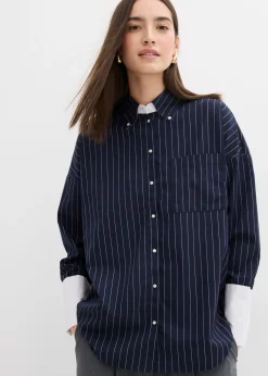 Hot Blusa de mezcla de viscosa con raya diplomática Mujer Esenciales|Camisas Y Blusas